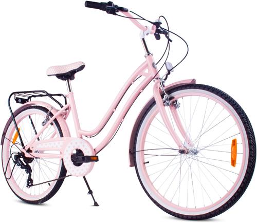 Heart Bike Kinderfiets 24 inch meisjes van 8 tot 12 jaar, Roze, Fiets voor een meisje met 7 versnellingen, bagagedrager, metalen spatborden, V-brake, kettingkast
