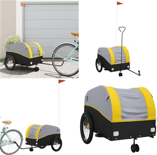 vidaXL Fietstrailer 45 kg ijzer zwart en geel - Fietstrailer - Fietstrailers - Fiets Trailer - Fiets Duwkar