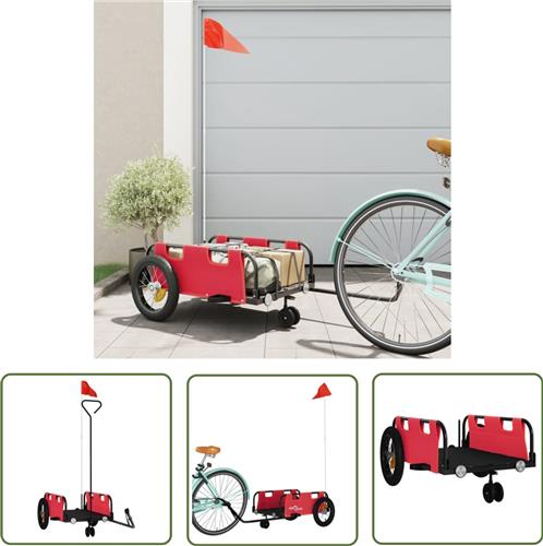 The Living Store Fietstrailer oxford stof en ijzer rood - Fietstrailer - Fietskar - Transportfiets - Kinderwagen - Oxford Stoffen Kar