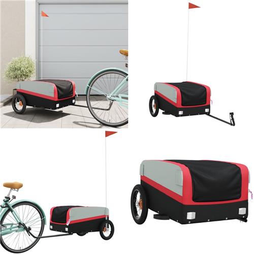 vidaXL Fietstrailer 30 kg ijzer zwart en rood - Fietstrailer - Fietstrailers - Fiets Trailer - Fiets Transportkar