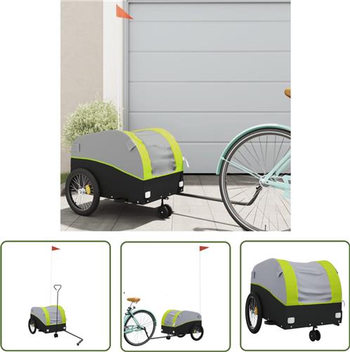 The Living Store Fietstrailer 30 kg ijzer zwart en groen - Fietstrailer - Fietskar - Transportwagen - Ijsers Trailler - Draagvermogen 30kg