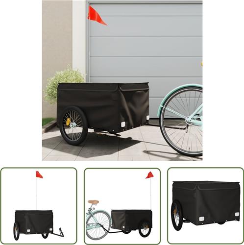 The Living Store Fietstrailer 45 kg ijzer zwart - Fietskar - Fiets Trailer - Transport Kar - Zwaar Belastbaar - Ijzer Frame