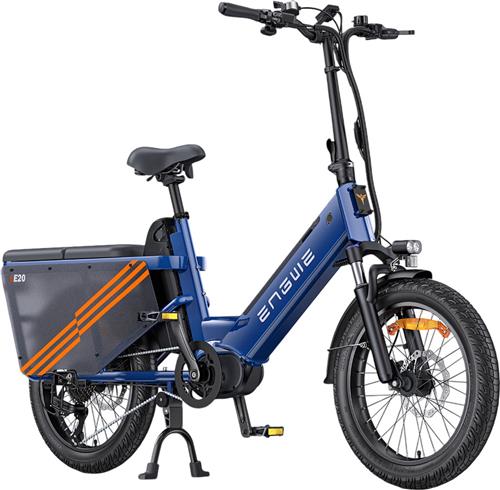 ENGWE LE20 Cargo elektrische fiets, 250W motor met middenaandrijving, koppelsensor, 48V 19,2Ah accu, 20x3,0-inch banden, 180 km actieradius, hydraulische schijfremmen, voorvering, SHIMANO 7 versnellingen, 200 kg laadvermogen - Blauw