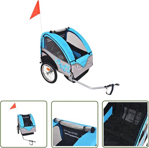 The Living Store Fietstrailer 30 kg grijs en blauw - Kinderfietsen - Fietskar - Kids Bike Trailer - Oxford Stof - Stalen Frame