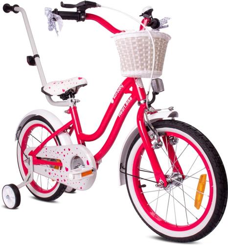 Heart Bike Fiets voor een meisje van 4 tot 6 jaar, 16 inch Framboos, Wit Goud, met duwstang, mand, bel