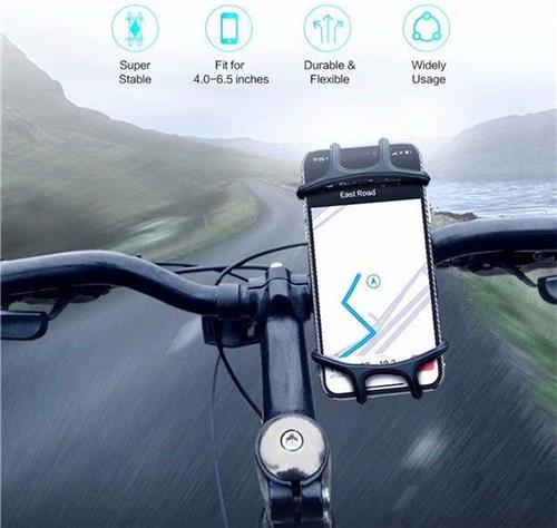 Universele fiets telefoonhouder, fiets mobiele telefoonhouder siliconen motorfiets Smartphone stuurhouder voor 4-6.5 inch telefoons - Zwart