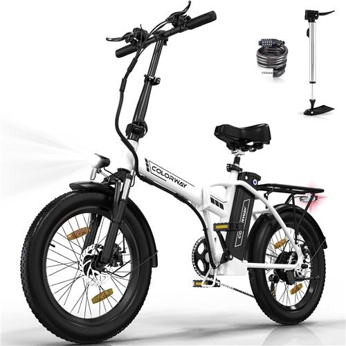 Colorway Elektrische Fiets BK11MS - 20*3.0 Inch Fat Tire City Commuter EBike met Afneembare 36V 12Ah Lithium Batterij - Opvouwbaar Mountain E-Bike met 250W Motor - 7 Versnellingen - IP54 Waterdicht