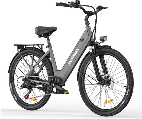 Hillmiles Milecity 1 Elektrische fiets - Actieradius 80km - Verwijderbare batterij 36V13Ah - Motor 250W - Shimano 7 versnellingen - 26 Inch City Commuter EBike - Grijs