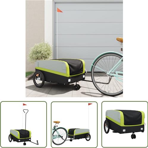 The Living Store Fietstrailer 45 kg ijzer zwart en groen - Fietskar - Transportwagen - Karretje - Fietsaccessoire - Fietsen Accessoires