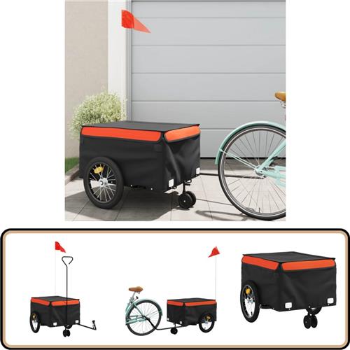 vidaXL Fietstrailer - 45 kg - Zwart en Oranje Fietstrailer - Fiets Kar - Fiets Anhänger - Transporthulp - Zwaar Laden