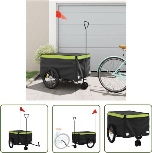 The Living Store Fietstrailer 45 kg ijzer zwart en groen - Fietstrailer - Fietsaanhangwagen - Transportfiets - Zwaartransport - Karretje