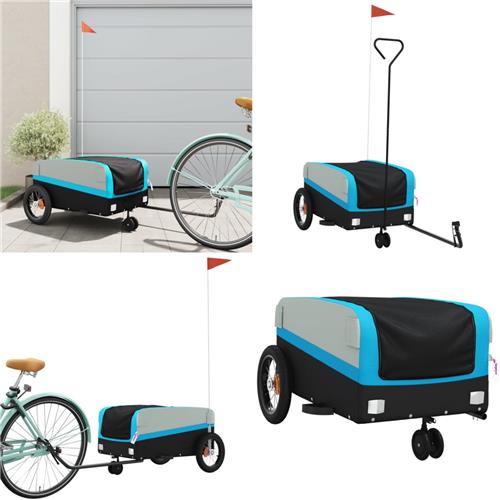 vidaXL Fietstrailer 30 kg ijzer zwart en blauw - Fietstrailer - Fietstrailers - Fiets Trailer - Fiets Duwkar