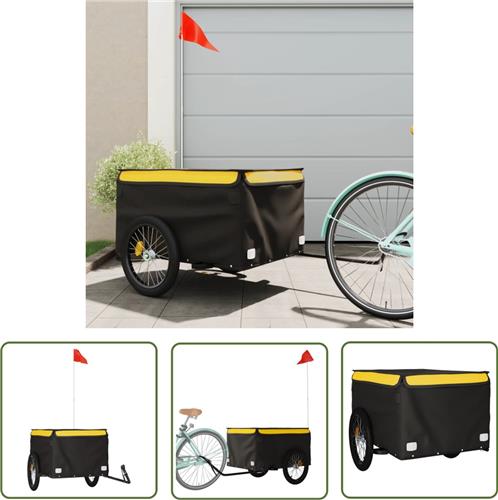 The Living Store Fietstrailer 45 kg ijzer zwart en geel - Fietstrailer - Fietskar - Transportfiets - Bagagedrager - Zwaartransport