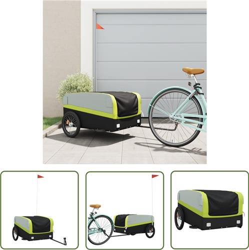 The Living Store Fietstrailer 45 kg ijzer zwart en groen - Fietskar - Transportwagen - Fietstrolley - Fietsbak - Zwaar Belastbaar