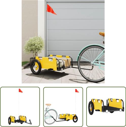 The Living Store Fietstrailer oxford stof en ijzer geel - Fietstrailer - Fietskar - Transportfiets - Karretje - Bakfiets