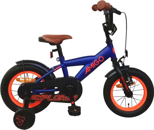 AMIGO Explorer Jongensfiets - 12 Inch 20 cm - Kinderfiets voor Jongens - Terugtraprem - Blauw/Oranje