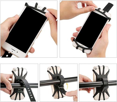 Waledano® Smartphone Telefoon Houder - Universele Telefoonhouder Fiets - Geschikt Voor elk Loestel - Motor - 360 Graden Draaibaar - Fiets Accessoires - Fiets Telefoonhouder - Siliconen - Zwart - 2 Stuks
