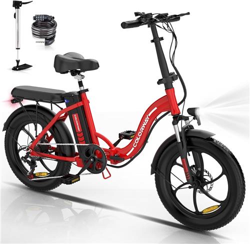 Colorway Elektrische Fiets BK6S1 - 20*3.0 Inch Fat Tire City Commuter EBike met Afneembare 36V 12Ah Lithium Batterij - Opvouwbaar Mountain E-Bike met 250W Motor - 7 Versnellingen - IP54 Waterdicht