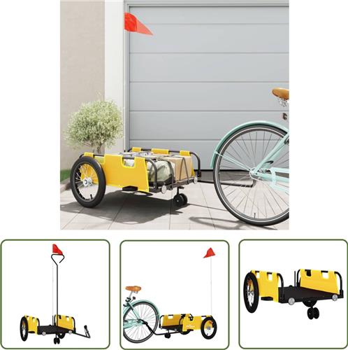 The Living Store Fietstrailer oxford stof en ijzer geel - Fietstrailers - Fietskar - Oxfordsstof - Ijzer - Geel