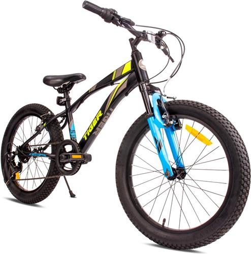 Tiger Bike Kinderfiets voor jongens van 6 tot 10 jaar, 20 inch Zwart Groen Blauw, wielmaat te kiezen uit 6 versnellingen Shimano, in hoogte verstelbaar