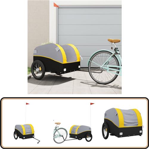vidaXL Fietstrailer - 45kg - Ijzer - Zwart/Geel Fietstrailer - Fietskar - Transportfiets - Karretje - Bakfiets