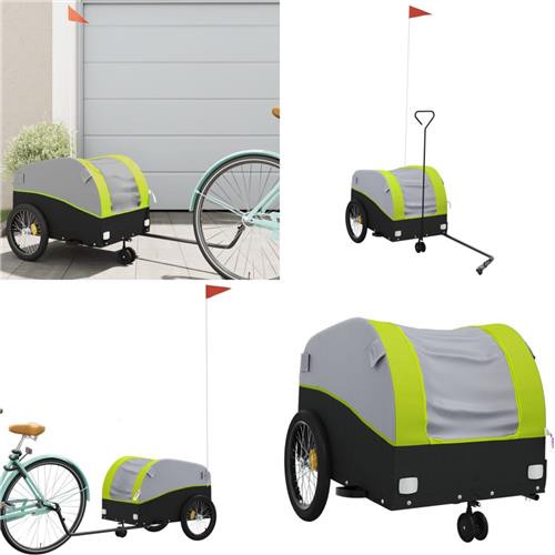 vidaXL Fietstrailer 30 kg ijzer zwart en groen - Fietstrailer - Fietstrailers - Fiets Trailer - Fiets Duwkar
