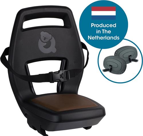 Qibbel Junior 6+ Fietsstoeltje Achter Bagagedrager bevestiging - Black/brown - inclusief voetbeschermingsplaten en voetsteunen