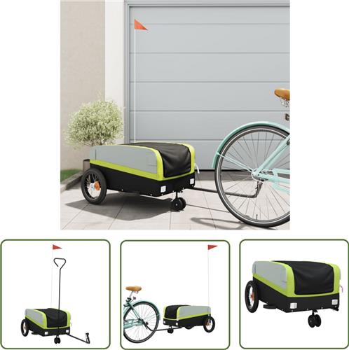 The Living Store Fietstrailer 30 kg ijzer zwart en groen - Fietstrailer - Transportfiets - Fiets Kar - Fietsbak - Transportwagen