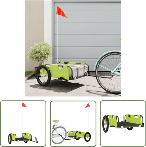 The Living Store Fietstrailer oxford stof en ijzer groen - Fietstrailer - Fietskar - Transporthulp - Outdoor Accessoires - Fietsaccessoires