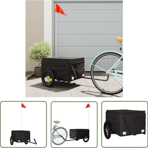 The Living Store Fietstrailer 30 kg ijzer zwart - Fietstrailer - Fietskar - Transportfiets - Karretje Fiets - Zwaar Transport