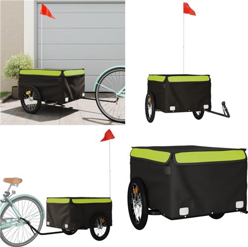 vidaXL Fietstrailer 45 kg ijzer zwart en groen - Fietstrailer - Fietstrailers - Fiets Trailer - Fiets Transportkar