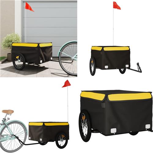 vidaXL Fietstrailer 45 kg ijzer zwart en geel - Fietstrailer - Fietstrailers - Fiets Trailer - Fiets Transportkar