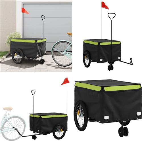 vidaXL Fietstrailer 45 kg ijzer zwart en groen - Fietstrailer - Fietstrailers - Fiets Trailer - Fiets Duwkar