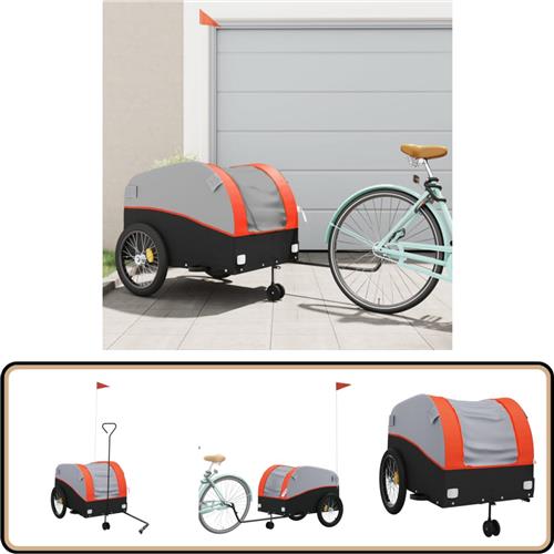 vidaXL Fietstrailer - 45 kg - Zwart en Oranje Fietstrailer - Fietskar - Transportfiets - Zwaar Laden - Karretje