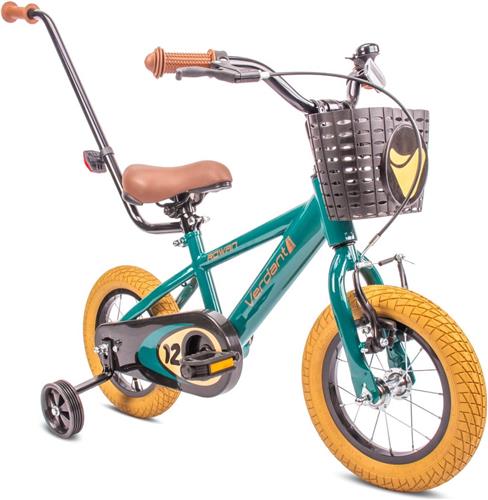 Verdant Bike Kinderfiets voor jongens 12 inch Donkergroen, leeftijd 2 tot 6 jaar, met zijwieltjes, duwstang, handrem