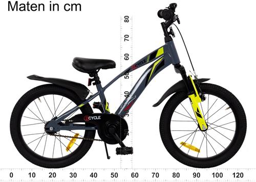 2Cycle Panter - 18 inch - Grijs-Geel - Kinderfiets - 5 tot 7 jaar