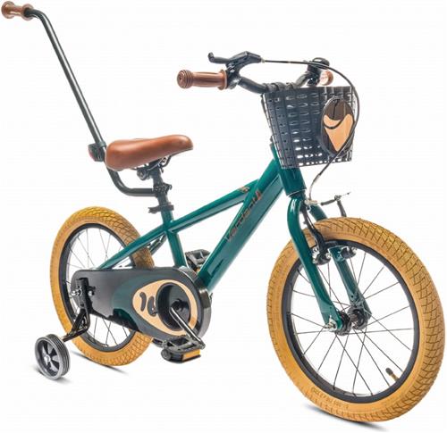Verdant Bike Kinderfiets voor jongens 16 inch Donkergroen, leeftijd 4 tot 6 jaar, met zijwieltjes, duwstang, handrem