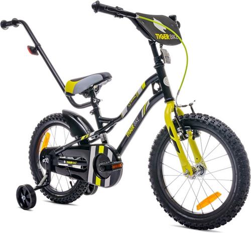 Tiger Bike Kinderfiets voor jongens 16 inch Groen, leeftijd 4 tot 6 jaar, met zijwieltjes, duwstang, handrem