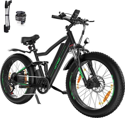 Hitway Elektrische Fiets BK9 - 26*4.0 Inch Fatbike - Mountain Snow EBike met Afneembare 48V 15Ah Lithium Batterij - City Commuter E-Bike met 250W Motor - 7 Versnellingen - IP54 Waterdicht