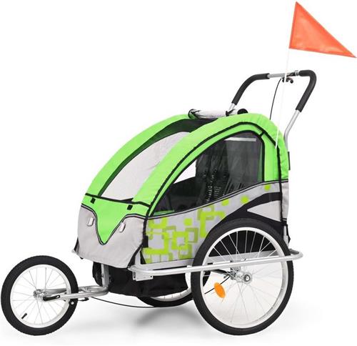 vidaXL - Fietstrailer - en - kinderwagen - 2-in-1 - groen - en - grijs