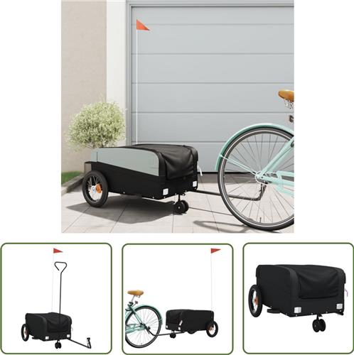 The Living Store Fietstrailer 30 kg ijzer zwart - Fietskar - Transportwagen - Karretje - Bakfietsen - Trekker