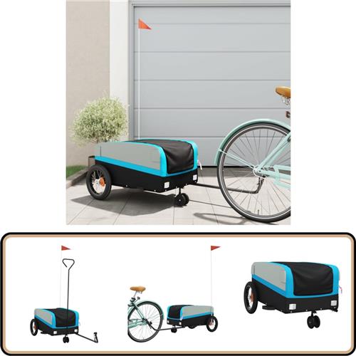 vidaXL Fietstrailer - 30 kg - Zwart en Blauw Fietstrailer - Fietstrailers - Fiets Trailer - Fiets Duwkar