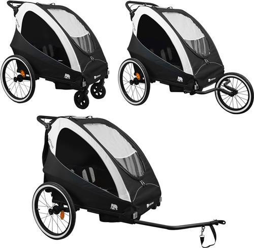 Deryan Luxe Fietskar - fietskar en wandelwagen en hardloopkinderwagen - 2 persoons - Black/Cream