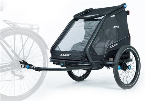 CUBE Double CMPT-Trailer - Kids trailer voor twee personen - Fietsaanhanger en kinderbuggy in één - Kiddie Trailer bestand tegen alle weersomstandigheden - Met 70L bagageruimte - Zwart