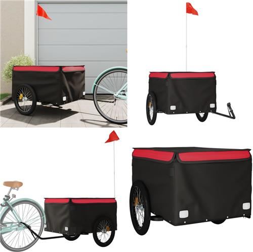 vidaXL Fietstrailer 45 kg ijzer zwart en rood - Fietstrailer - Fietstrailers - Fiets Trailer - Fiets Transportkar