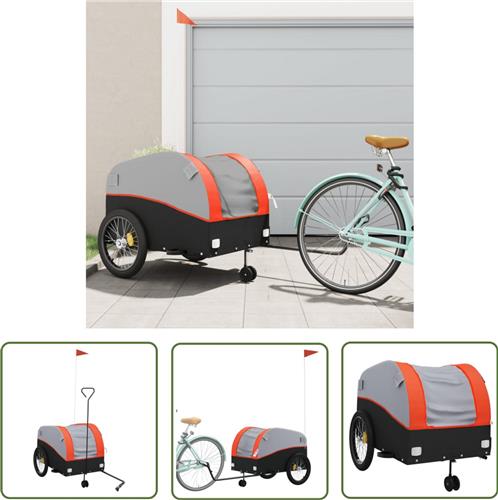 The Living Store Fietstrailer 45 kg ijzer zwart en oranje - Fietstrailer - Fietskar - Transportfiets - Zwaar Laden - Karretje