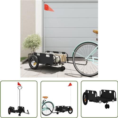The Living Store Fietstrailer oxford stof en ijzer zwart - Fietstrailers - Fietskar - Transporthulp - Oxfordstof - Ijzer
