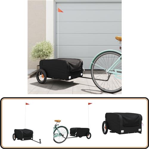 vidaXL Fietstrailer - 30 kg - Zwart - IJzer Fietskar - Transportfiets - Fietsbak - Transportwagen - Karretje
