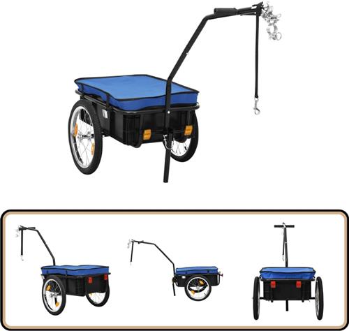 vidaXL Fietstrailer 155x60x83 cm - Zwart & Blauw Fietstrailer - Fietskar - Trekwagen - Transportkar - Fietsaccessoires