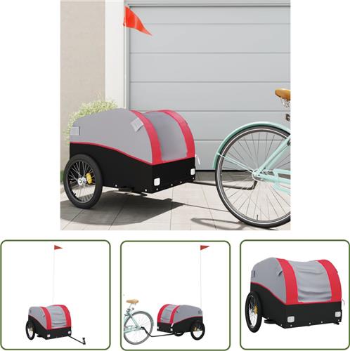The Living Store Fietstrailer 45 kg ijzer zwart en rood - Fietskar - Fietstransport - Karretje - Fietsbak - Zwaar Transport